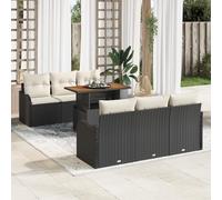 RMIHSJG Set di 7 divani da giardino con cuscino, nero, in rattan sintetico, resistente alle intemperie, per terrazze e balconi, design modulare per una sistemazione flessibile del sedile, comoda