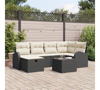 RMIHSJG Set di 7 divani da giardino con cuscino nero - Mobili modulari per esterni in polyrattan resistente alle intemperie per terrazza e balcone - Include imbottitura color crema per il comfort