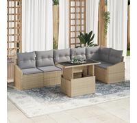 RMIHSJG Set di 7 divani da giardino in rattan sintetico, con cuscini beige, resistente alle intemperie, per 6 persone, design modulare, resistente ai raggi UV, comodo set di sedute, durevole