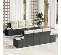 RMIHSJG Set di 7 divani da giardino in robusto polyrattan nero con cuscino bianco, resistente alle intemperie e modulare per una sistemazione flessibile del sedile, comoda seduta fino a 6