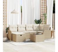 RMIHSJG Set di 7 divani da giardino in robusto rattan sintetico con comodi cuscini beige, mobili da esterno per terrazza e balcone, resistente alle intemperie e ai raggi UV, design modulare.