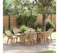 RMIHSJG Set di 7 tovagliette da giardino con cuscino beige in resistente rattan sintetico per terrazza ed esterni, con tavolo e sedie con telaio in acciaio, resistente alle intemperie