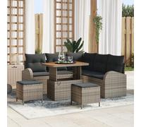 RMIHSJG Set di 8 divani angolari da giardino con cuscino grigio polyrattan di acacia, resistente ai raggi UV e modulare per terrazza, balcone o giardino, comoda imbottitura resistente alle intemperie