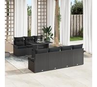 RMIHSJG Set di 8 divani da giardino con 8 cuscini, colore nero, in polyrattan, per esterni e terrazze. Questo moderno set di divani da giardino offre un comfort lussuoso e resistente alle intemperie