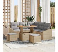 RMIHSJG Set di 8 divani da giardino con cuscino, beige, polyrattan, acacacia, per terrazze e balconi, resistente alle intemperie e ai raggi UV, design modulare, facile da montare