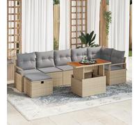 RMIHSJG Set di 8 divani da giardino con cuscino, beige, polyrattan, per terrazza e balcone, resistente alle intemperie, con divano, ottomano e tavolo, design modulare per un'atmosfera accogliente