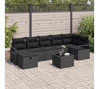 RMIHSJG Set di 8 divani da giardino con cuscino, colore nero, in polyrattan, design modulare, per esterni, in polyrattan resistente alle intemperie, con lavorazione a mano e resistente ai raggi UV