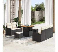 RMIHSJG Set di 8 divani da giardino con cuscino, colore nero, in polyrattan, in acacacia, per esterni, set da 8 pezzi, colore nero, combina comfort e stile per il vostro