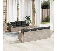 RMIHSJG Set di 8 divani da giardino con cuscino, grigio chiaro, in polyrattan, design modulare con rivestimenti rimovibili, comodo salotto con ripiano in vetro per terrazza e balcone,