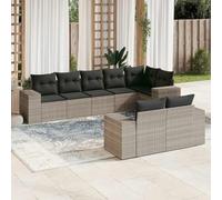 RMIHSJG Set di 8 divani da giardino con cuscino, grigio chiaro, in polyrattan, design modulare con vano portaoggetti e sacchetto impermeabile, rivestimenti rimovibili, mobili in rattan PE resistente