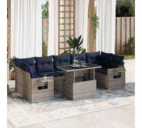 RMIHSJG Set di 8 divani da giardino con cuscino grigio polyrattan, design modulare con vano portaoggetti e sacchetto impermeabile, ripiano pieghevole con molla a gas, rivestimenti rimovibili, durevole