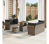 RMIHSJG Set di 8 divani da giardino con cuscino, grigio polyrattan di acacia, mobili modulari per esterni per terrazza e balcone, resistente alle intemperie, con tavolino da caffè e pouf