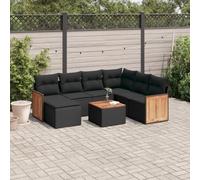 RMIHSJG Set di 8 divani da giardino con cuscino in polyrattan nero, design modulare per terrazza e balcone, comoda imbottitura e struttura in rattan PE resistente alle intemperie