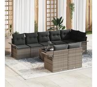 RMIHSJG Set di 8 divani da giardino con cuscino nero in rattan sintetico, design modulare per terrazza e balcone, in polyrattan resistente alle intemperie, comodo set di seduta per cinque persone,