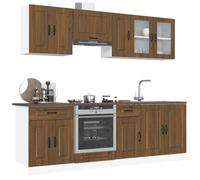 RMIHSJG Set di 8 mobili da cucina Kalmar marrone con effetto quercia in legno di legno, molto spazio con piedini regolabili per un'organizzazione ottimale dello spazio e una facile pulizia