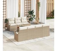 RMIHSJG Set di 8 pezzi di divano da giardino con cuscino, beige, polyrattan, acacacia, mobiletto modulare, per terrazze, balcone, resistente alle intemperie, per esterni, con comodi cuscini in peluche