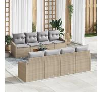 RMIHSJG Set di 9 divani da giardino con cuscino beige e grigio in polyrattan per terrazza e balcone, mobili da esterno con tessuto resistente alle intemperie e materiale resistente ai raggi UV, comodo