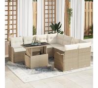 RMIHSJG Set di 9 divani da giardino con cuscino beige in polyrattan, mobili modulari per esterni per balcone, terrazza, questo set di 9 pezzi di divano da giardino trasforma il vostro spazio esterno