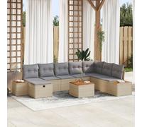RMIHSJG Set di 9 divani da giardino con cuscino, beige, in polyrattan, per esterni, set di 9 divani ad angolo per esterni, colore beige, trasforma il vostro giardino con un design moderno