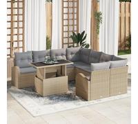 RMIHSJG Set di 9 divani da giardino con cuscino, beige, in polyrattan, per giardino, balcone, terrazza, resistente alle intemperie, set di mobili da esterno con stoccaggio, comodo set per sei
