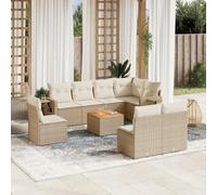 RMIHSJG Set di 9 divani da giardino con cuscino, beige, poly rattan, PE intrecciato, impermeabile, pieghevole, molle a gas, design modulare, piano in legno di acacia, robusto