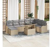 RMIHSJG Set di 9 divani da giardino con cuscino beige, polyrattan, 5 pezzi modulari e cuscini grigi resistenti alle intemperie, per mobili da terrazza flessibili e comodi sedute all'aperto