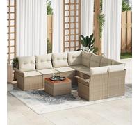 RMIHSJG Set di 9 divani da giardino con cuscino, beige, polyrattan, in acacacia, per balcone e terrazza, moderno, per esterni, con imbottitura, resistente alle intemperie e durevole, per il relax