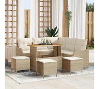 RMIHSJG Set di 9 divani da giardino con cuscino, beige, polyrattan, in acacacia, per esterni, per balcone e terrazza. Questo set di 9 divani da giardino ad angolo in beige con colore crema