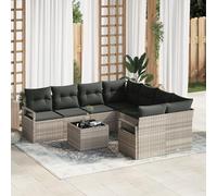 RMIHSJG Set di 9 divani da giardino con cuscino grigio chiaro in polyrattan, set modulare per esterni, con lavorazione a mano e cuscini resistenti alle intemperie, per terrazze, balconi