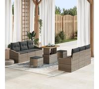 RMIHSJG Set di 9 divani da giardino con cuscino, grigio, in polyrattan e acacacia, resistente alle intemperie, questo set di 9 pezzi di divano da giardino in polyrattan e acacia offre lusso
