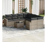 RMIHSJG Set di 9 divani da giardino con cuscino grigio polyrattan, design modulare con rivestimenti rimovibili e piano in vetro per terrazza, 4 cuscini e 2 sgabelli