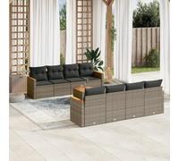 RMIHSJG Set di 9 divani da giardino con cuscino grigio polyrattan, design modulare con vano portaoggetti e sacchetto impermeabile, comodo set lounge per terrazza, cortile ed esterno, 9 pezzi