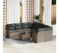 RMIHSJG Set di 9 divani da giardino con cuscino grigio polyrattan, mobili modulari per esterni, per terrazza, resistente alle intemperie, con comoda imbottitura per un massimo di 6 persone,