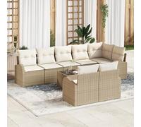 RMIHSJG Set di 9 divani da giardino con cuscino in polyrattan marrone, per 8 persone, per esterni, con comodi cuscini color crema, resistente ai raggi UV e impermeabile