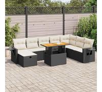 RMIHSJG Set di 9 divani da giardino con cuscino in polyrattan nero, design modulare con vano portaoggetti e sacchetto impermeabile, ripiano pieghevole con molla a gas, rivestimenti rimovibili,