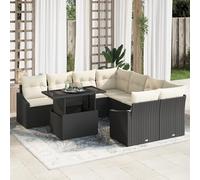 RMIHSJG Set di 9 divani da giardino con cuscino in polyrattan nero, set da 9 pezzi, per un massimo di 8 persone, con tavolino da caffè, mobili da esterno resistente alle intemperie per balcone e