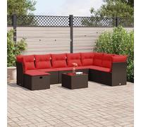 RMIHSJG Set di 9 divani da giardino con cuscino, marrone, in polyrattan, resistente alle intemperie e rivestimenti rimovibili per terrazze. Questo set di 9 pezzi da giardino in marrone è robusto