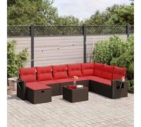 RMIHSJG Set di 9 divani da giardino con cuscino, marrone, polyrattan, resistente alle intemperie, in rattan sintetico, con spazio di archiviazione e rivestimenti rimovibili per terrazze. Questo titolo