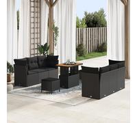 RMIHSJG Set di 9 divani da giardino con cuscino, nero, in polyrattan, design modulare, resistente alle intemperie, comodi cuscini, piedini regolabili, artigianato intrecciato a mano per balcone