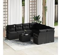 RMIHSJG Set di 9 divani da giardino con cuscino nero in polyrattan, mobili modulari per esterni per sei persone, rattan intrecciato a mano e telaio in acciaio, disposizione versatile