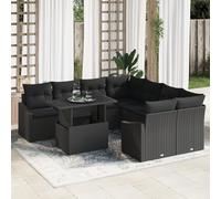 RMIHSJG Set di 9 divani da giardino con cuscino, nero, in polyrattan, set completo con divani ad angolo e braccio, per esterni, resistente alle intemperie, set di mobili in rattan con tavolo e