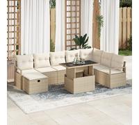 RMIHSJG Set di 9 divani da giardino con polyrattan beige e cuscino bianco crema per balcone e terrazza, resistente ai raggi UV, con design modulare, comoda imbottitura