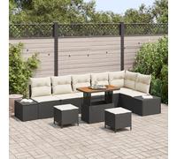 RMIHSJG Set di 9 divani da giardino con polyrattan nero e cuscino bianco crema per terrazze, balcone, 6 persone, resistente alle intemperie, protezione UV, telaio in acciaio verniciato a polvere, per