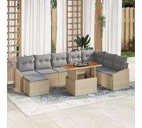 RMIHSJG Set di 9 divani da giardino con rattan sintetico beige e cuscini grigi, set di mobili da esterno con vano portaoggetti e coperture impermeabili, set lounge per terrazza resistente alle