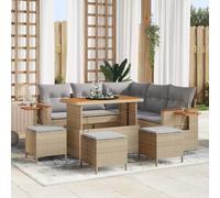 RMIHSJG Set di 9 divani da giardino con rattan sintetico beige e cuscino grigio chiaro per terrazze, balcone, 5 posti per esterni con tavolo, resistente alle intemperie, durevole e confortevole