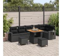 RMIHSJG Set di 9 divani da giardino da 9 pezzi con cuscino nero polyrattan di acacia modulare mobili da esterno per terrazza. Questo grande set di divano da giardino modulare combina stile moderno