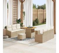 RMIHSJG Set di 9 divani da giardino in polyrattan, con vano portaoggetti e cuscino in beige e crema, con quattro divani braccio, due posti centrali, due sgabelli e un tavolo per terrazza