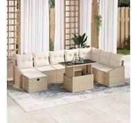 RMIHSJG Set di 9 divani da giardino in rattan sintetico con legno di acacia, set modulare per esterni, con sedili angolari, divani, poggiapiedi e tavolo regolabile in altezza, resistente alle