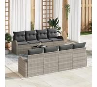 RMIHSJG Set di 9 pezzi di divano da giardino con cuscino grigio chiaro in polyrattan, mobili modulari per esterni per sei persone, resistente alle intemperie e durevole, con comodi cuscini rimovibili