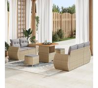 RMIHSJG Set di divani da giardino con cuscino, beige, polyrattan, in acacacia, per balcone, terrazza, giardino, 6 posti, piedini regolabili, resistente alle intemperie, durevole, facile da montare